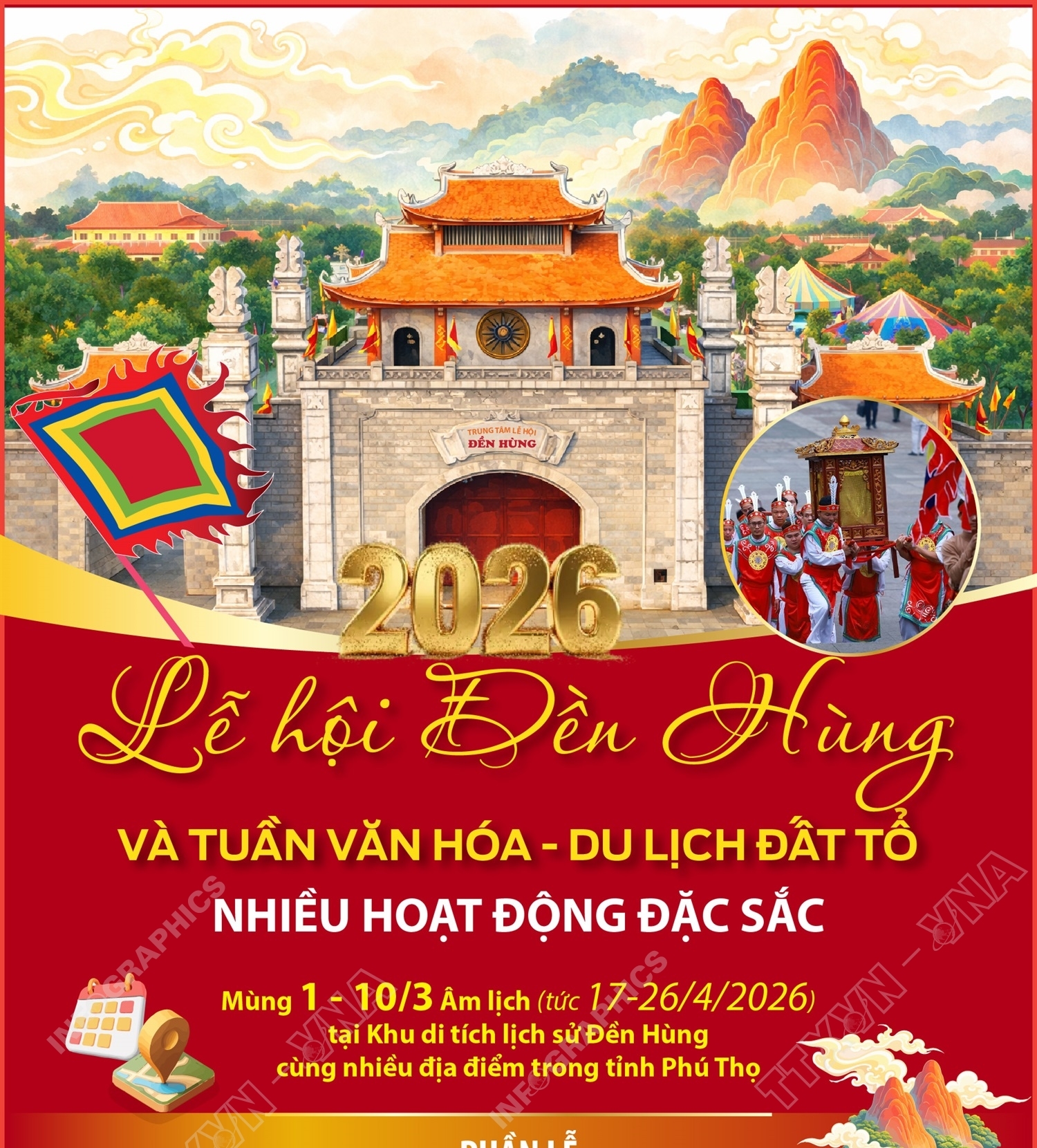 Nhiều hoạt động đặc sắc tại Lễ hội Đền Hùng và Tuần Văn hóa - Du lịch Đất Tổ năm 2026