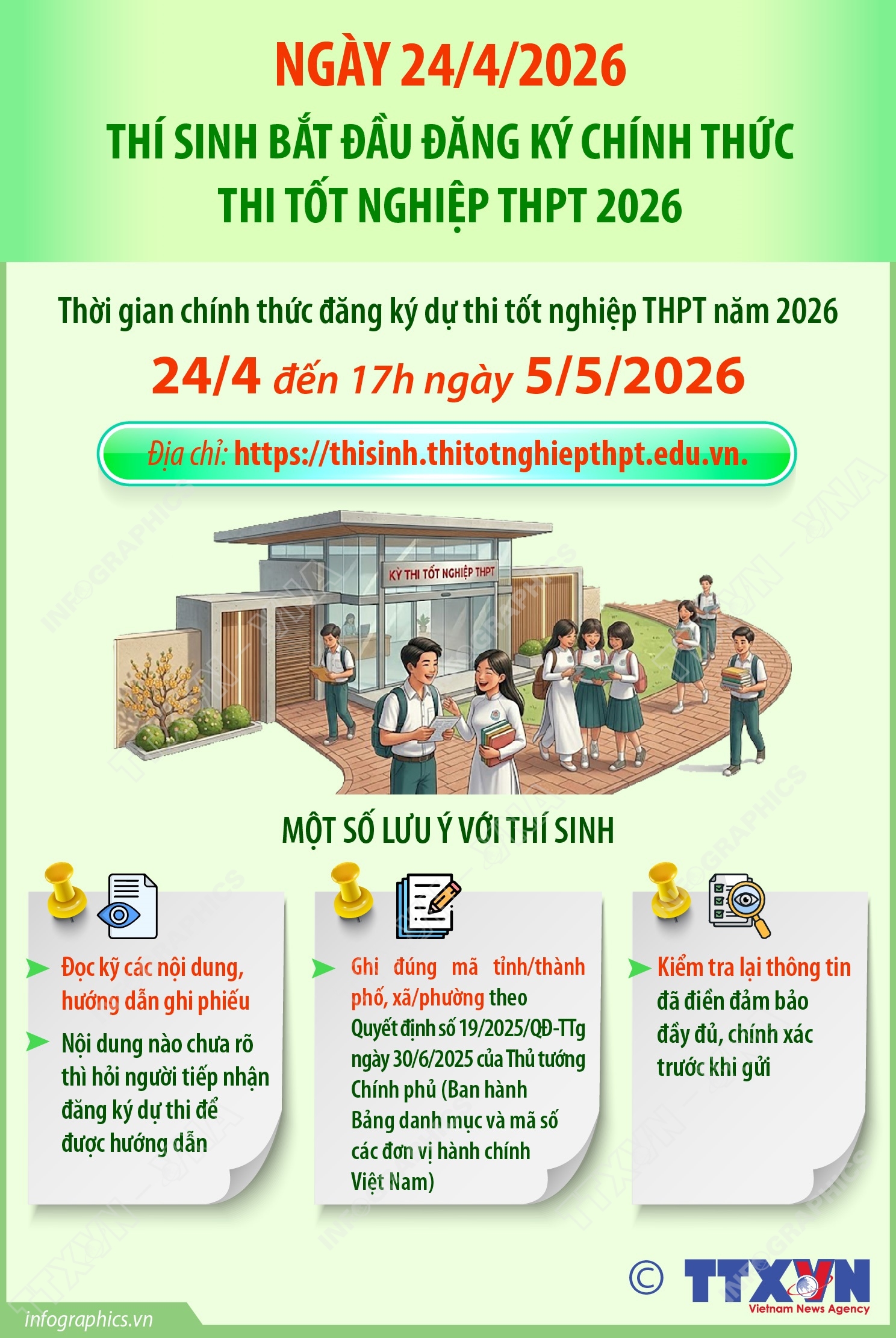 Ngày 24/4/2026: Thí sinh bắt đầu đăng ký chính thức thi tốt nghiệp THPT năm 2026