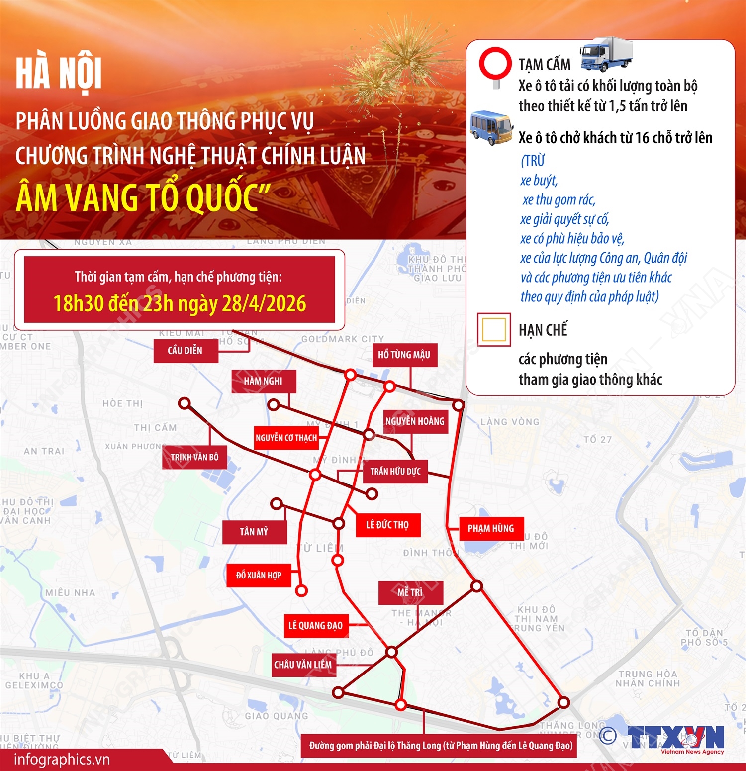 Hà Nội: Phân luồng giao thông phục vụ Chương trình nghệ thuật chính luận “Âm...