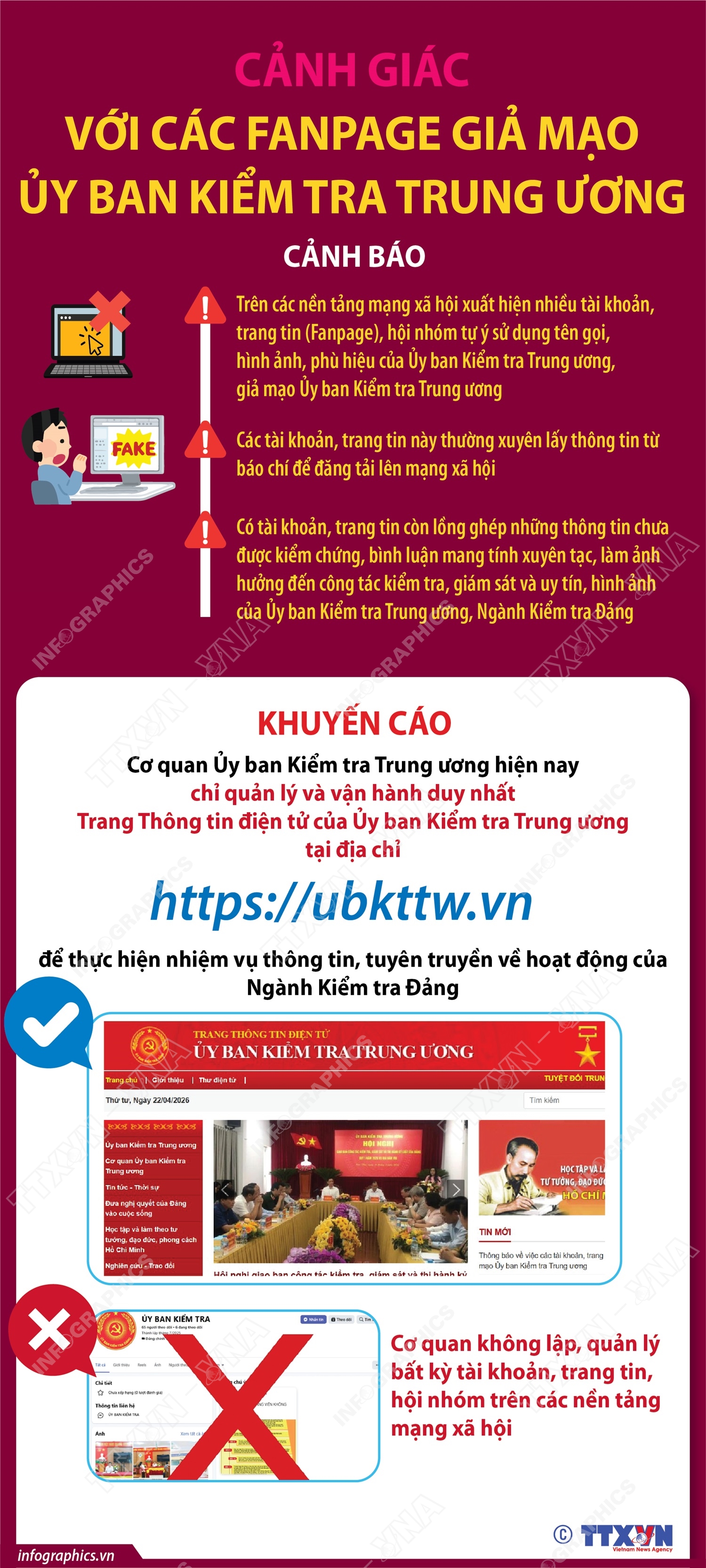 Cảnh giác với các fanpage giả mạo Ủy ban Kiểm tra Trung ương