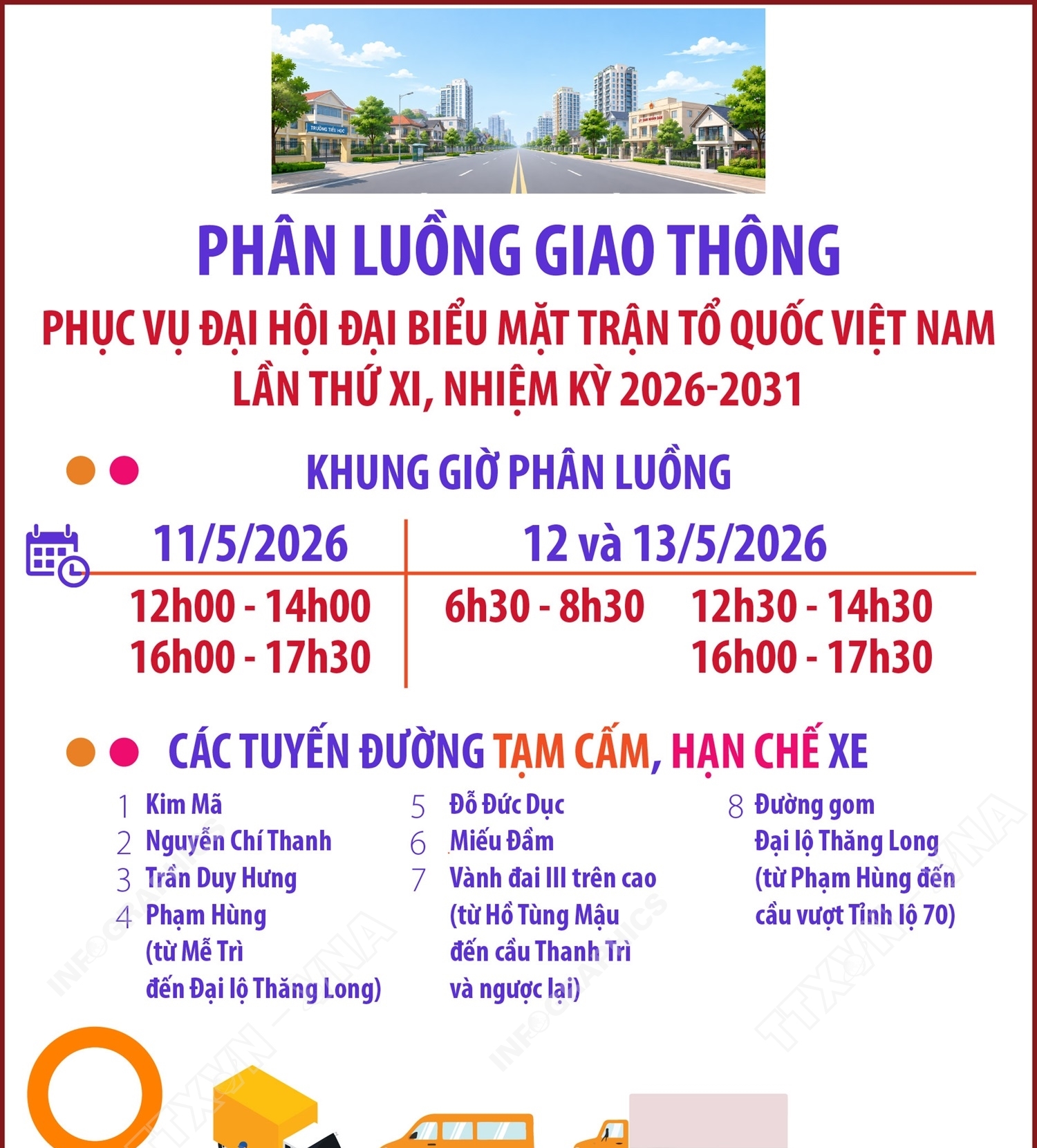 Phân luồng giao thông phục vụ Đại hội đại biểu toàn quốc MTTQ Việt Nam
