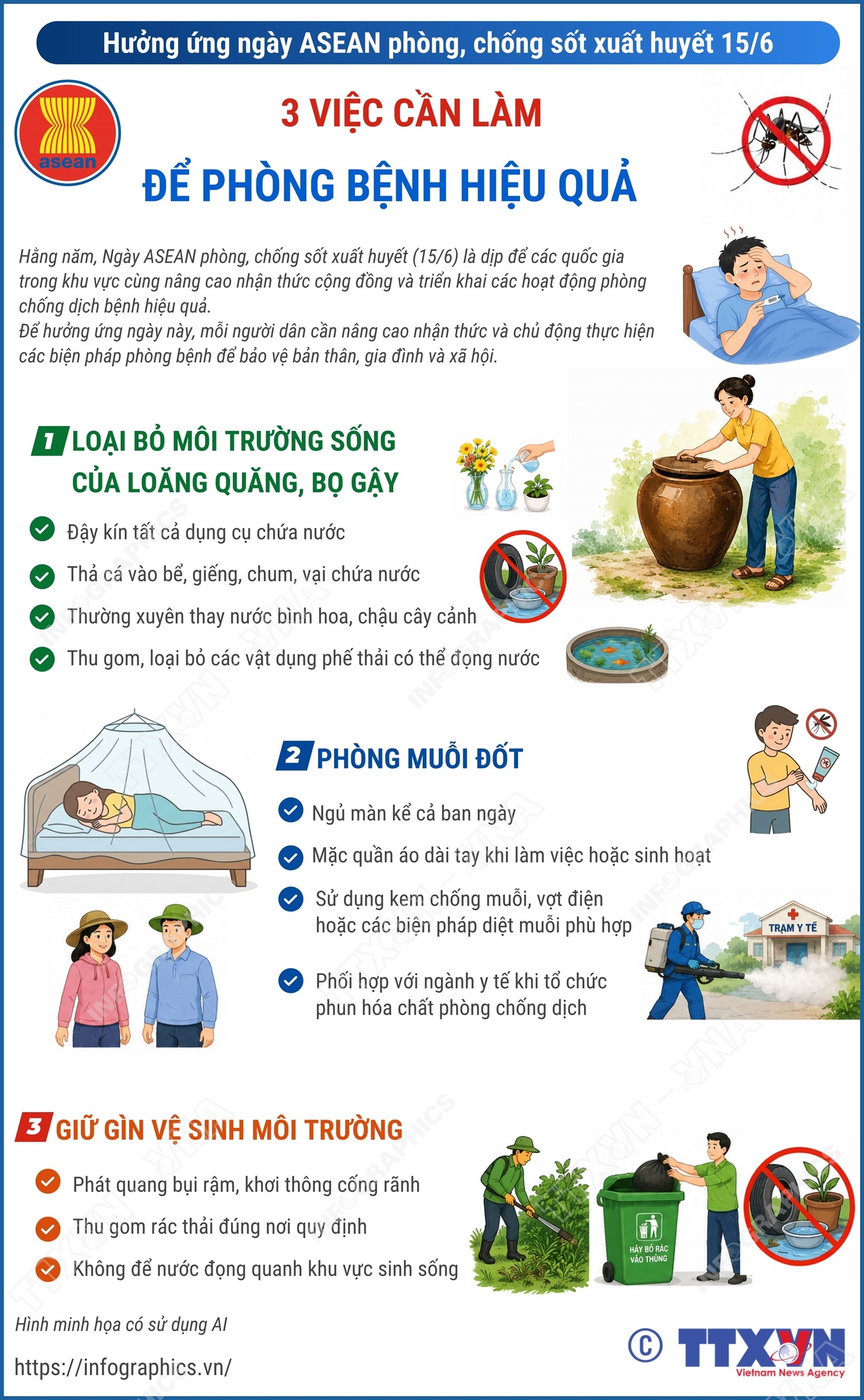 Hưởng ứng ngày ASEAN phòng, chống sốt xuất huyết 15/6: 3 việc cần làm để phòng bệnh hiệu quả