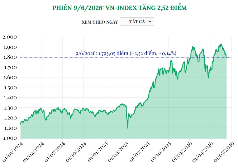 (Interactive) Phiên 9/6/2026: VN-Index tăng 2,52 điểm