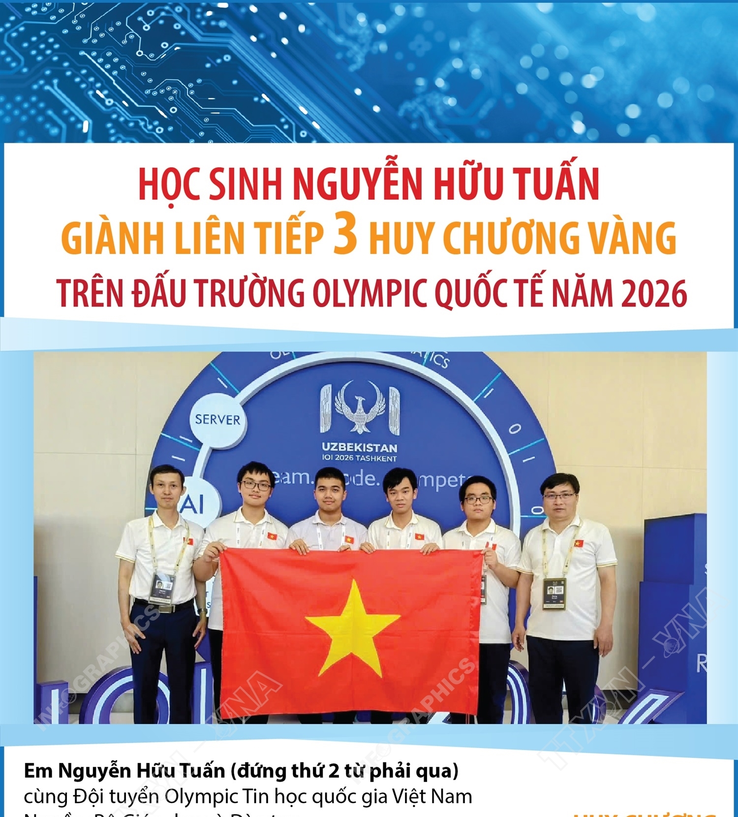 Học sinh Nguyễn Hữu Tuấn giành liên tiếp 3 Huy chương Vàng   trên đấu trường Olympic quốc tế năm 2026