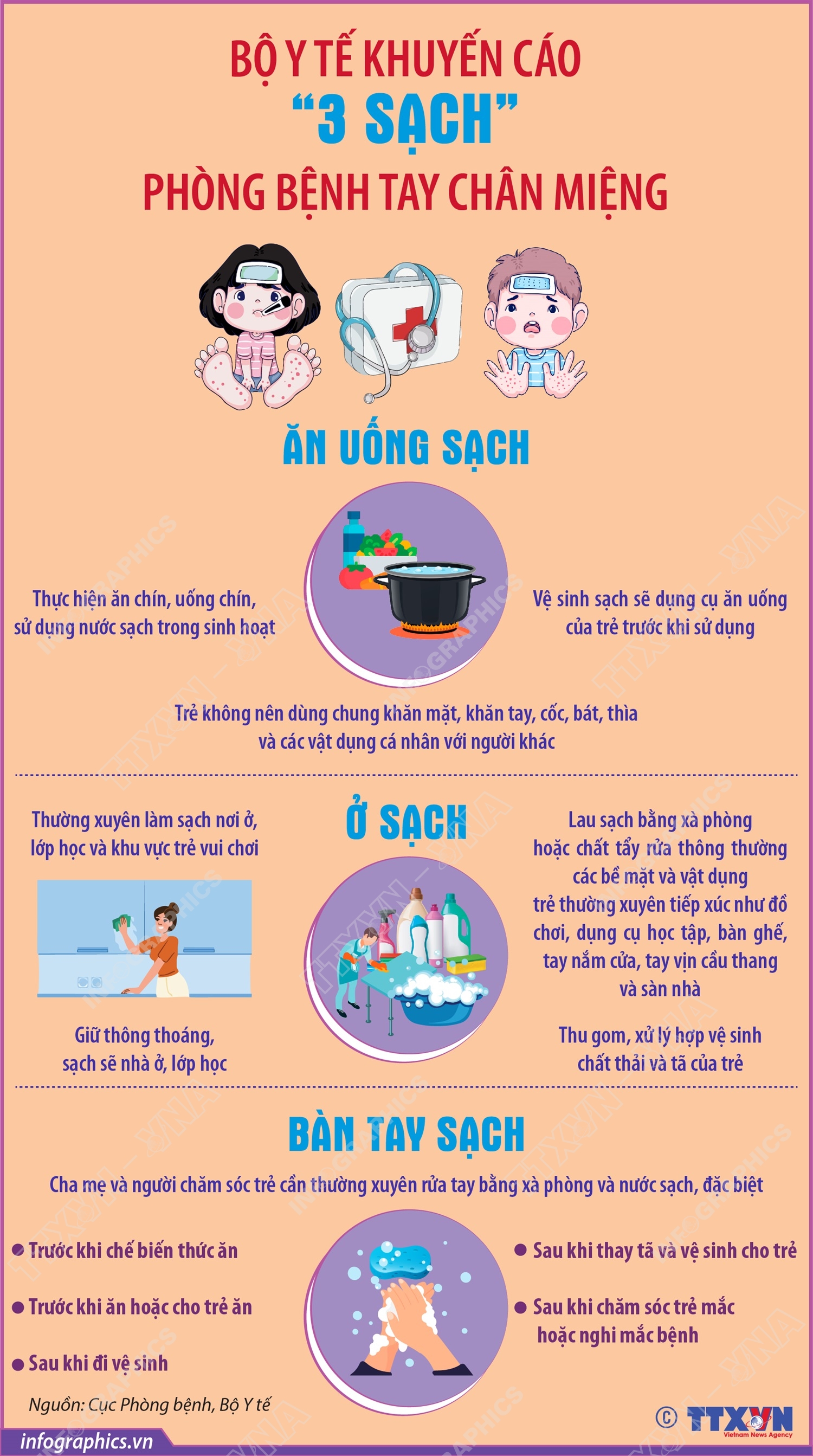 Bộ Y tế khuyến cáo “3 sạch” phòng bệnh tay chân miệng