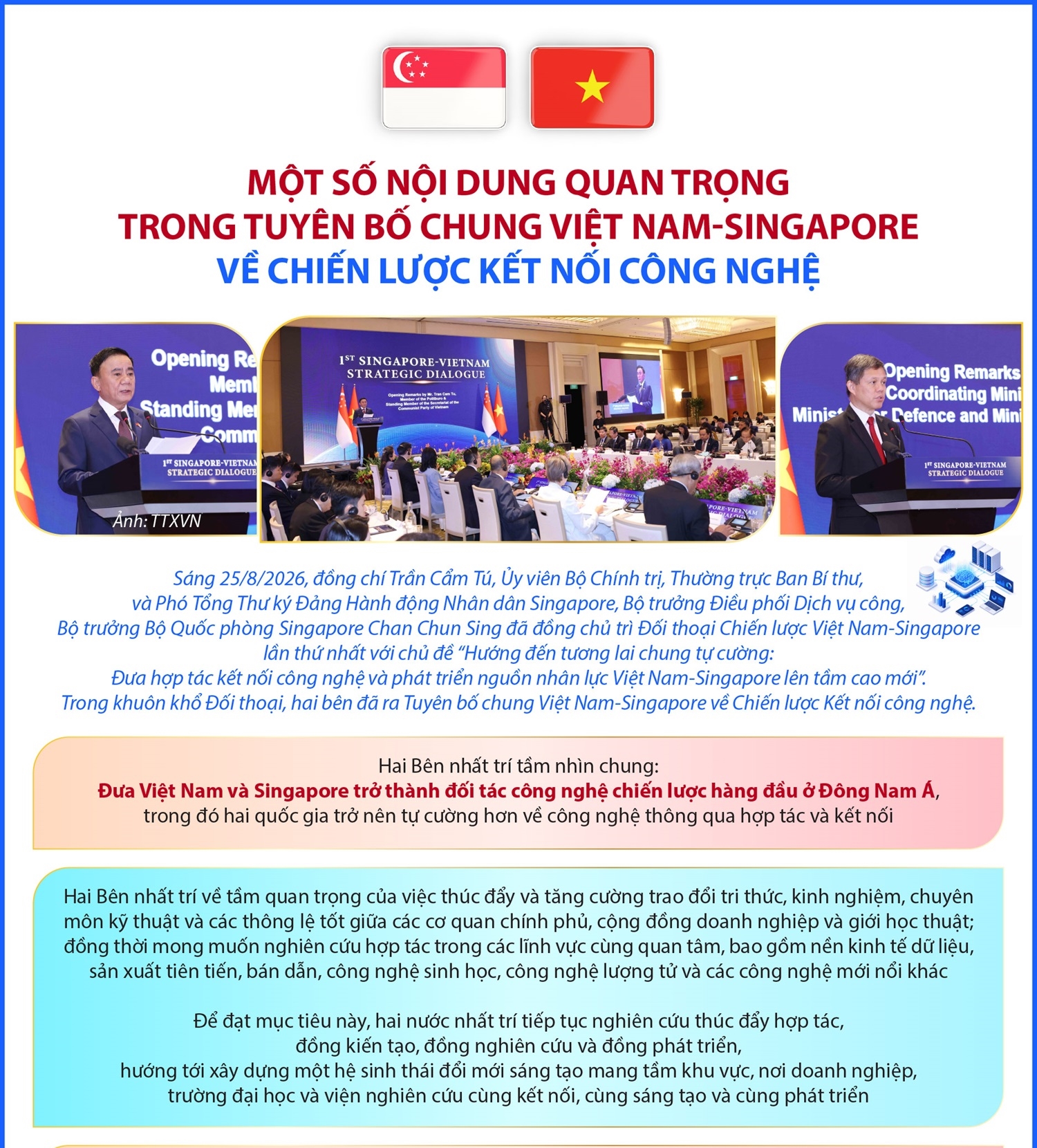 Một số nội dung quan trọng trong Tuyên bố chung Việt Nam - Singapore về Chiến lược Kết nối công nghệ