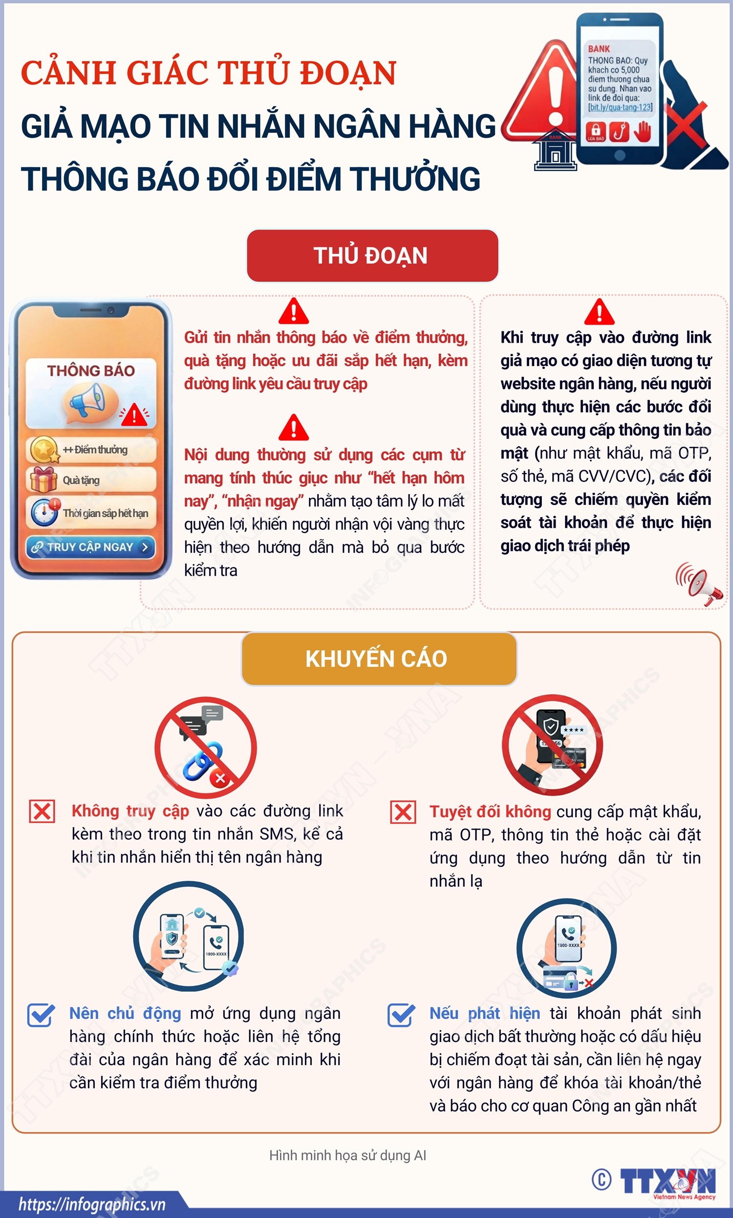 Cảnh báo thủ đoạn giả mạo tin nhắn ngân hàng thông báo đổi điểm thưởng