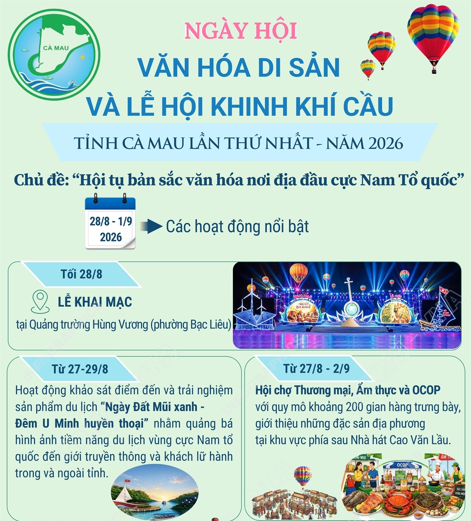 Ngày hội Văn hóa di sản và Lễ hội Khinh khí cầu tỉnh Cà Mau...