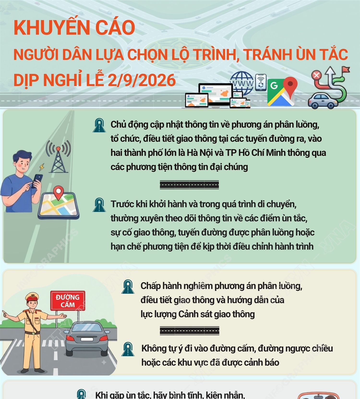 Khuyến cáo người dân lựa chọn lộ trình, tránh ùn tắc dịp nghỉ lễ 2/9