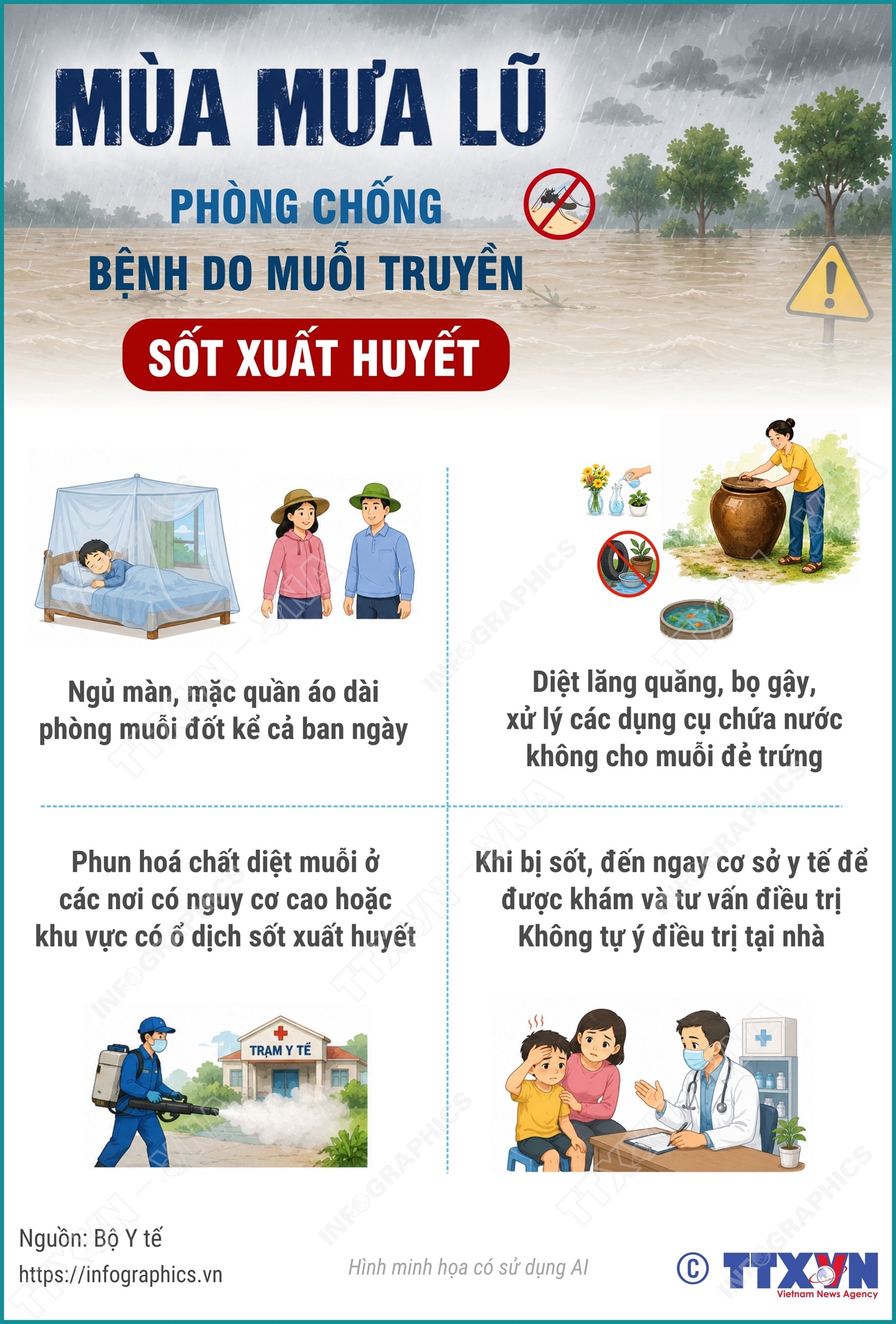 Phòng chống bệnh do muỗi truyền trong mùa mưa lũ