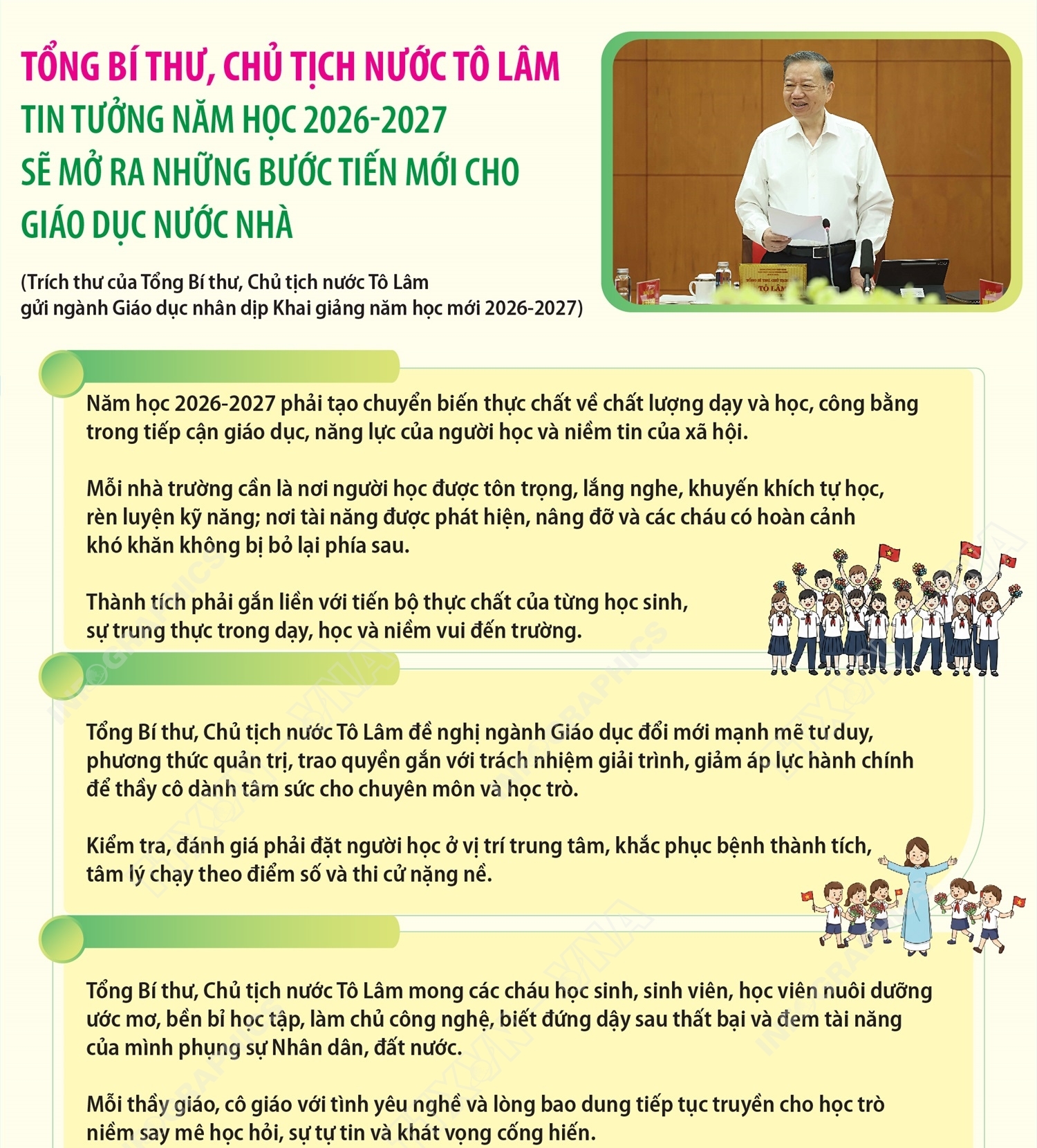 Tổng Bí thư, Chủ tịch nước Tô Lâm tin tưởng năm học 2026-2027 sẽ mở...