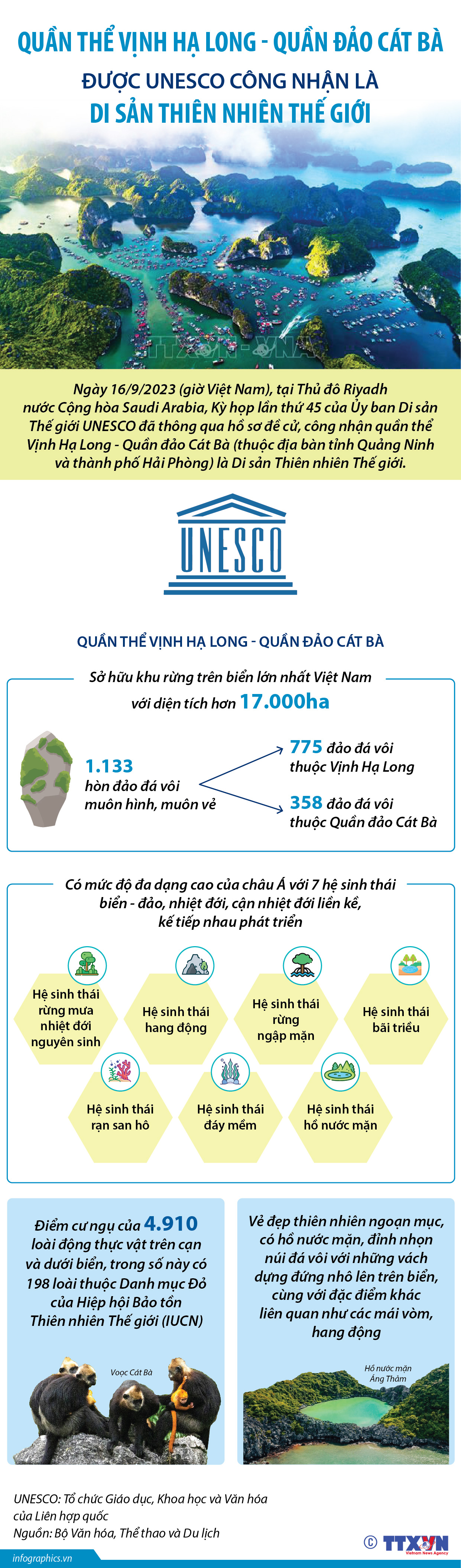 Quần thể Vịnh Hạ Long - Quần đảo Cát Bà được UNESCO công nhận là...