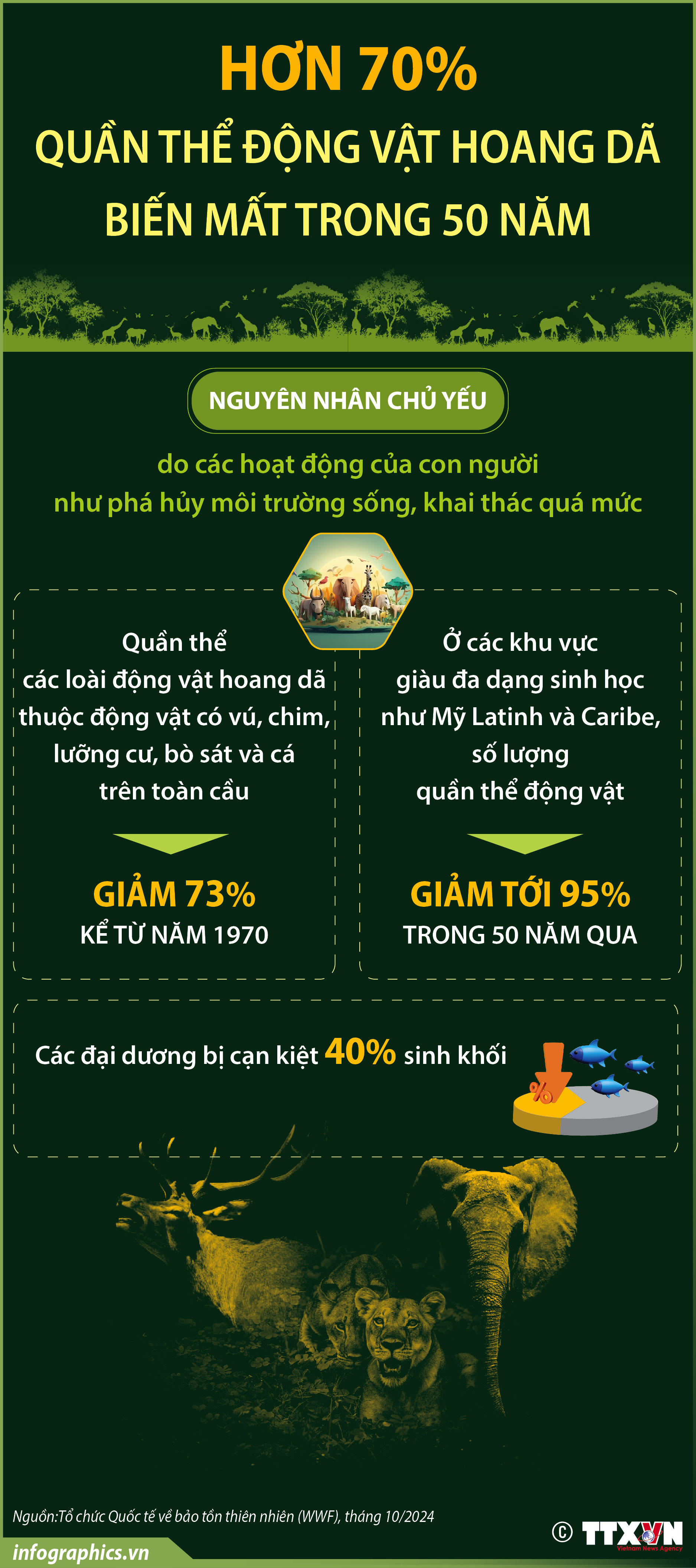 Hơn 70% quần thể động vật hoang dã biến mất trong 50 năm