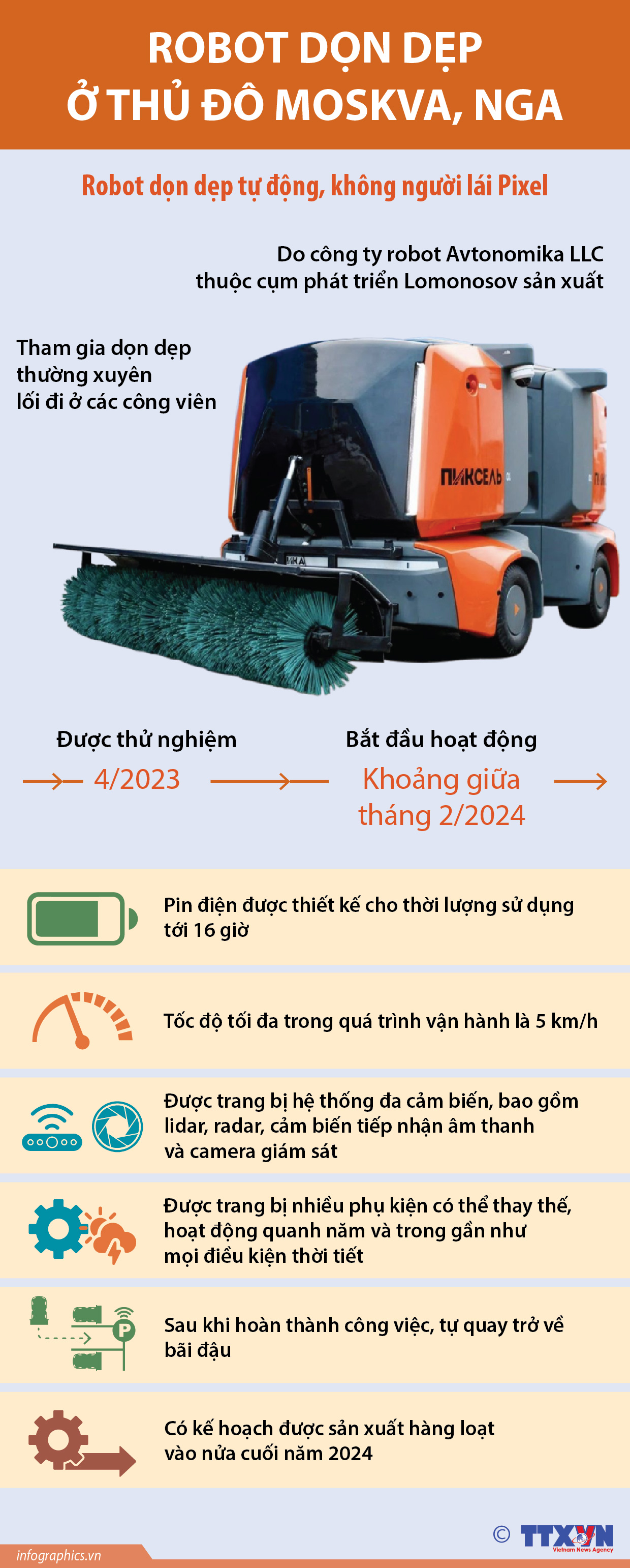 Robot dọn dẹp ở thủ đô Moskva, Nga