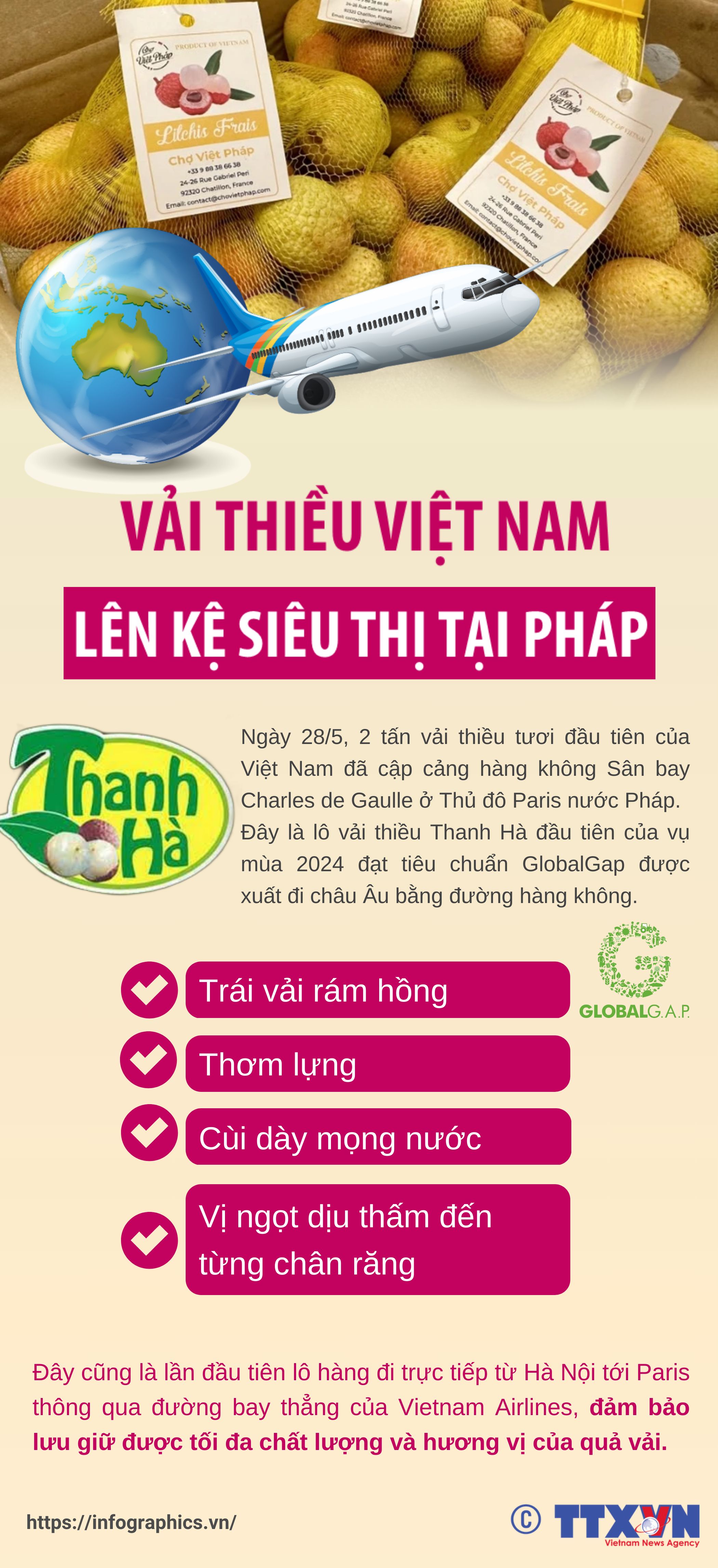 Vải thiều Việt Nam lên kệ siêu thị tại Pháp