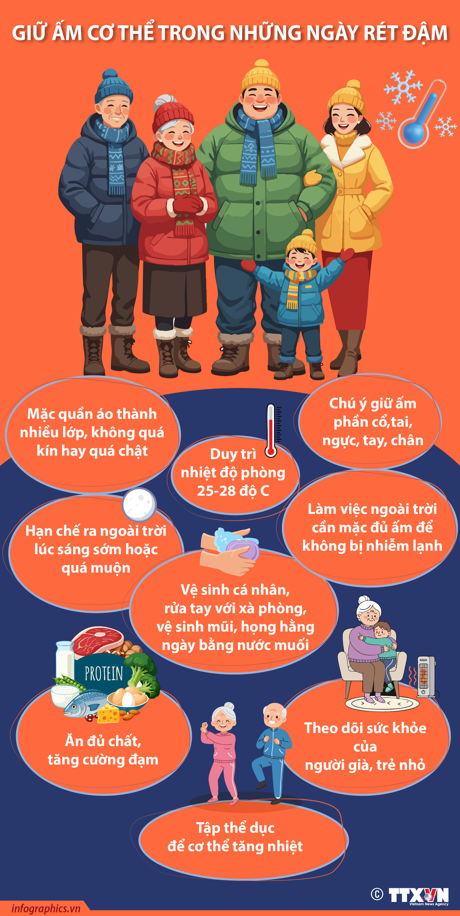 Giữ ấm cơ thể cho người già, trẻ em trong những ngày rét đậm