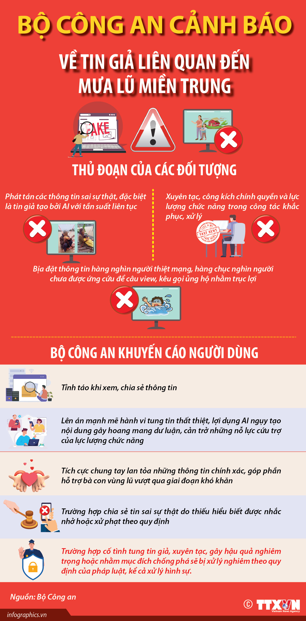 Bộ Công an cảnh báo về tin giả liên quan đến mưa lũ miền Trung