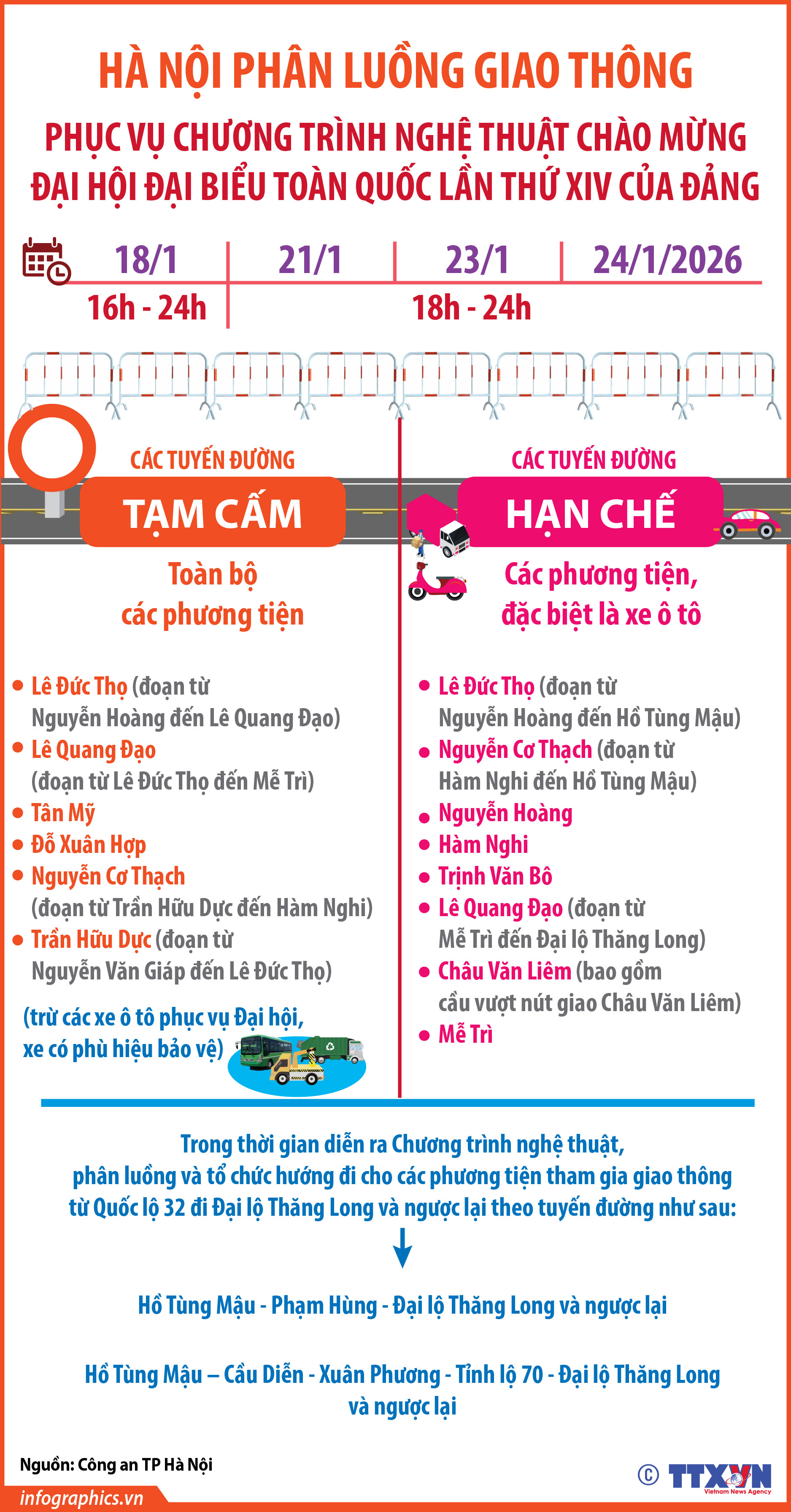 Hà Nội: Phân luồng giao thông phục vụ Chương trình nghệ thuật chào mừng Đại...