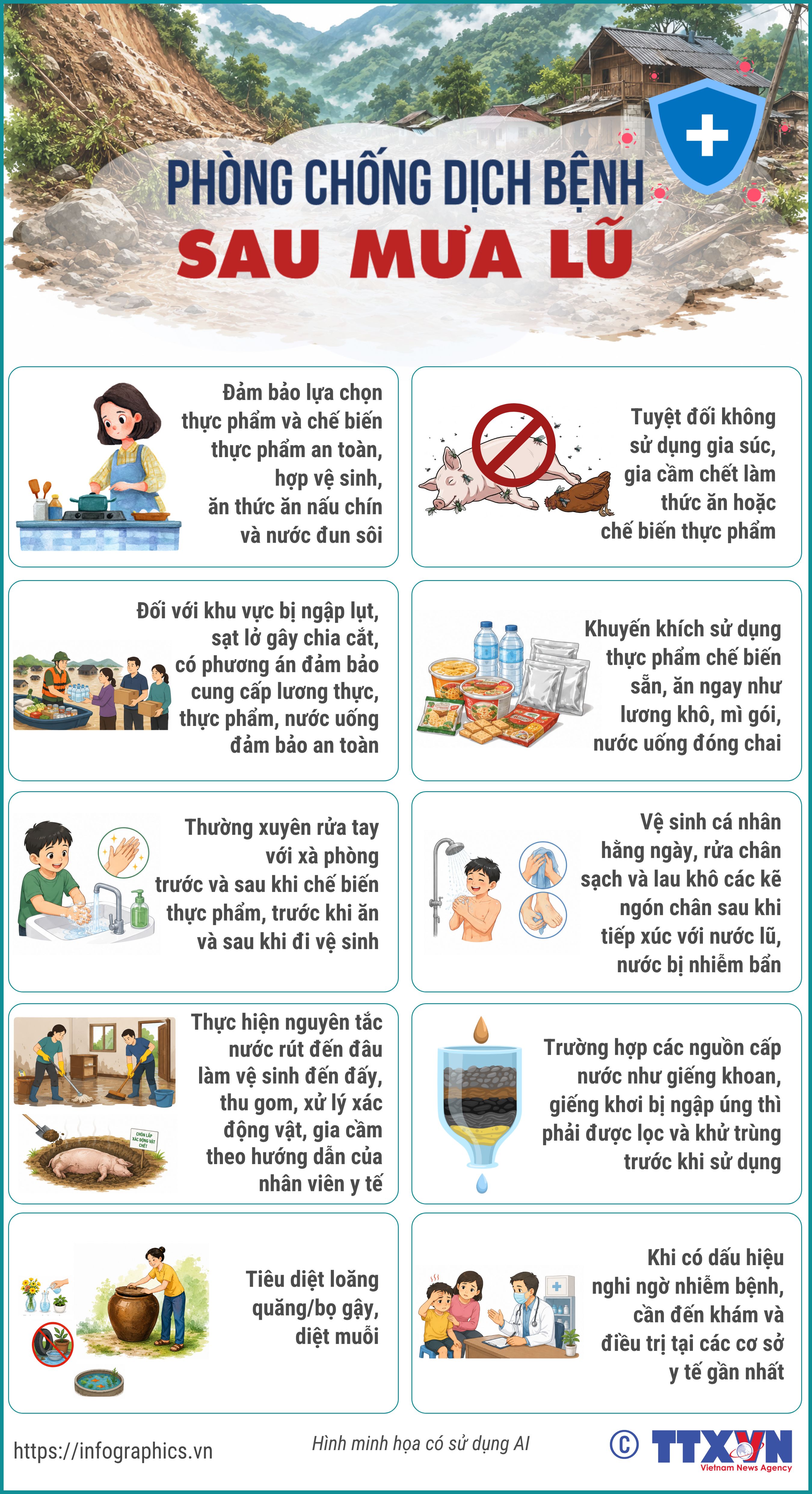 Những lưu ý phòng chống dịch bệnh sau mưa lũ