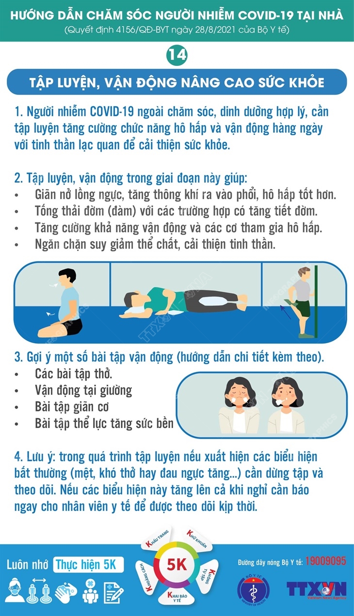 Người nhiễm COVID-19 điều trị tại nhà cần tập luyện, vận động nâng cao sức khỏe