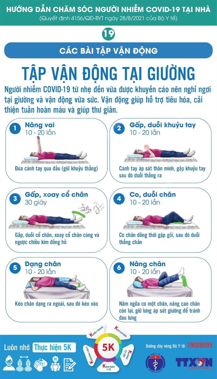 Tập vận động tại giường khi điều trị COVID-19 tại nhà