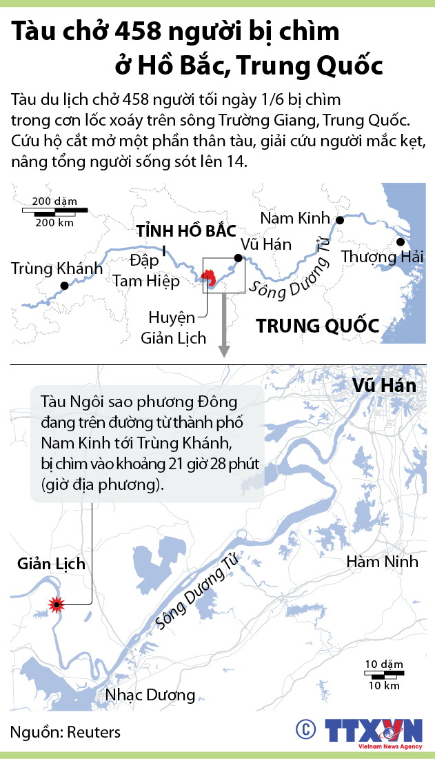 Tàu chở 458 người bị chìm ở Hồ Bắc, Trung Quốc