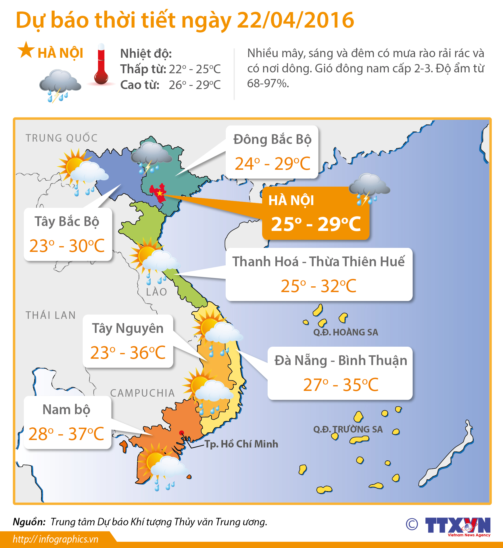 Dự báo thời tiết ngày 22/4: Cảnh báo mưa dông trên khu vực nội thành Hà Nội