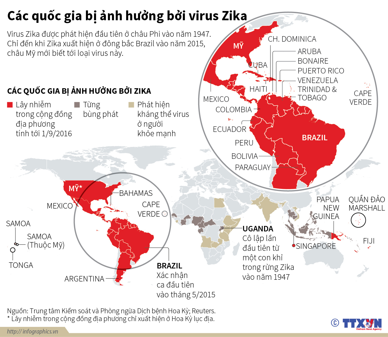 Các quốc gia bị ảnh hưởng bởi virus Zika