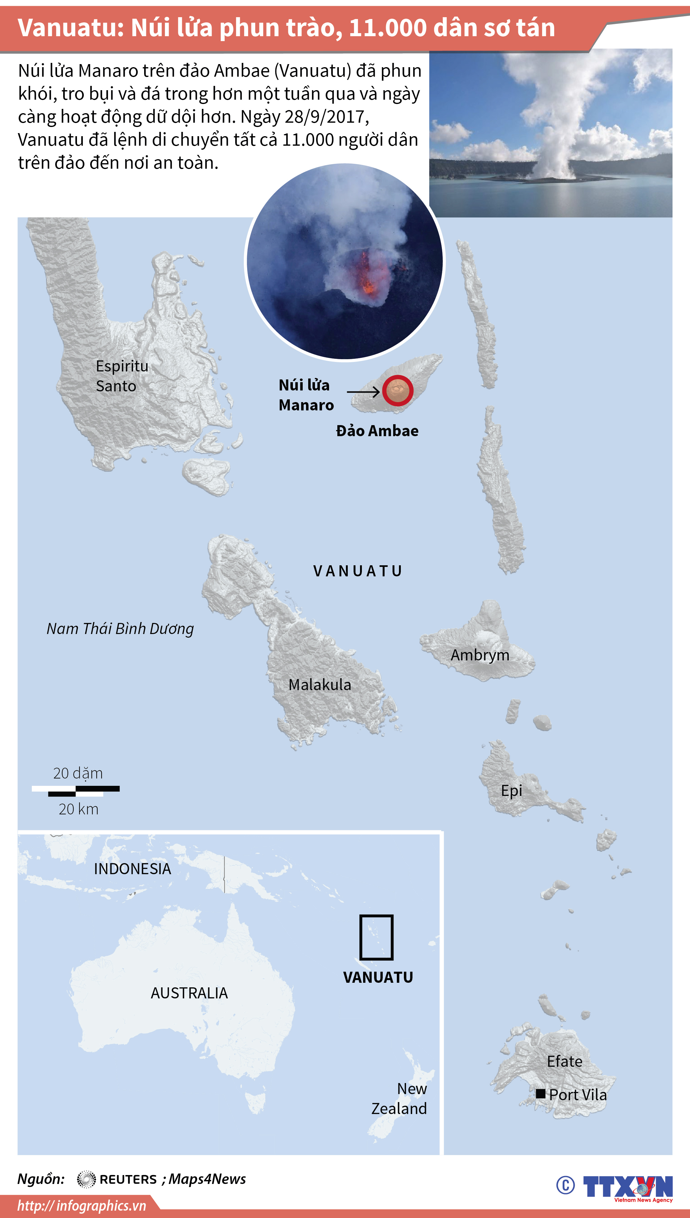 Vanuatu: Núi lửa phun trào, 11.000 dân sơ tán