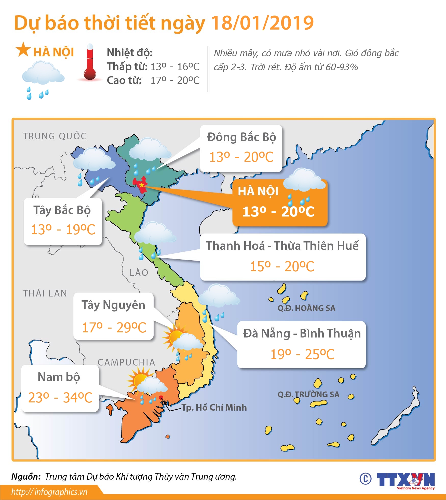 Dự báo thời tiết ngày 18/1/2019: Bắc Bộ trời rét, vùng núi cao dưới 7 độ C