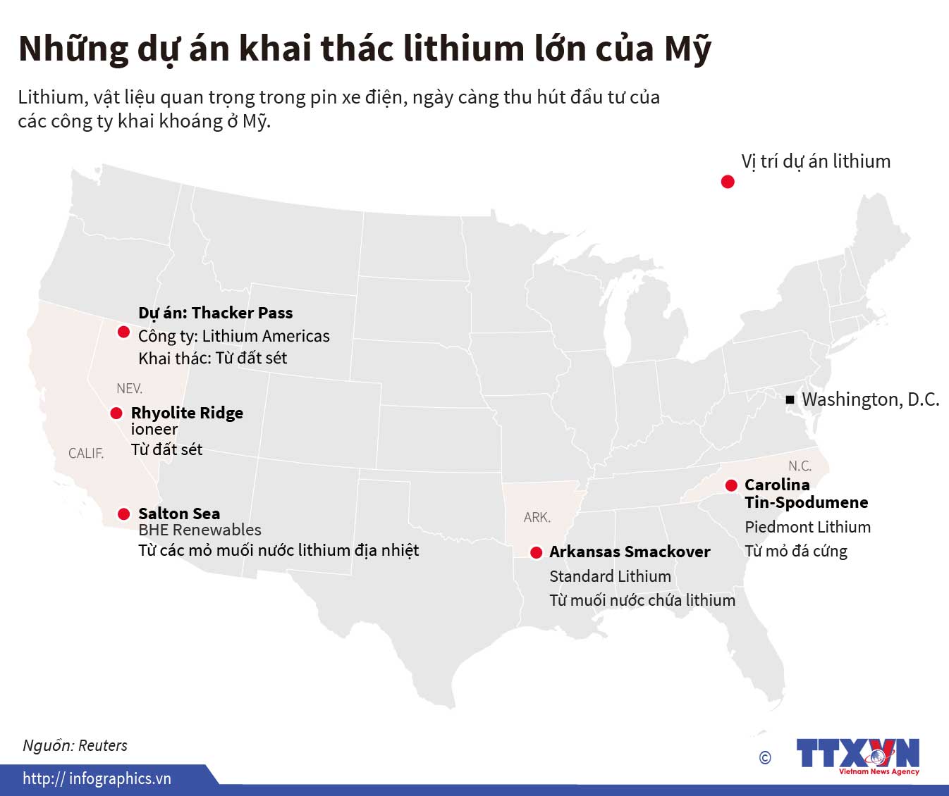 Những dự án khai thác lithium lớn của Mỹ