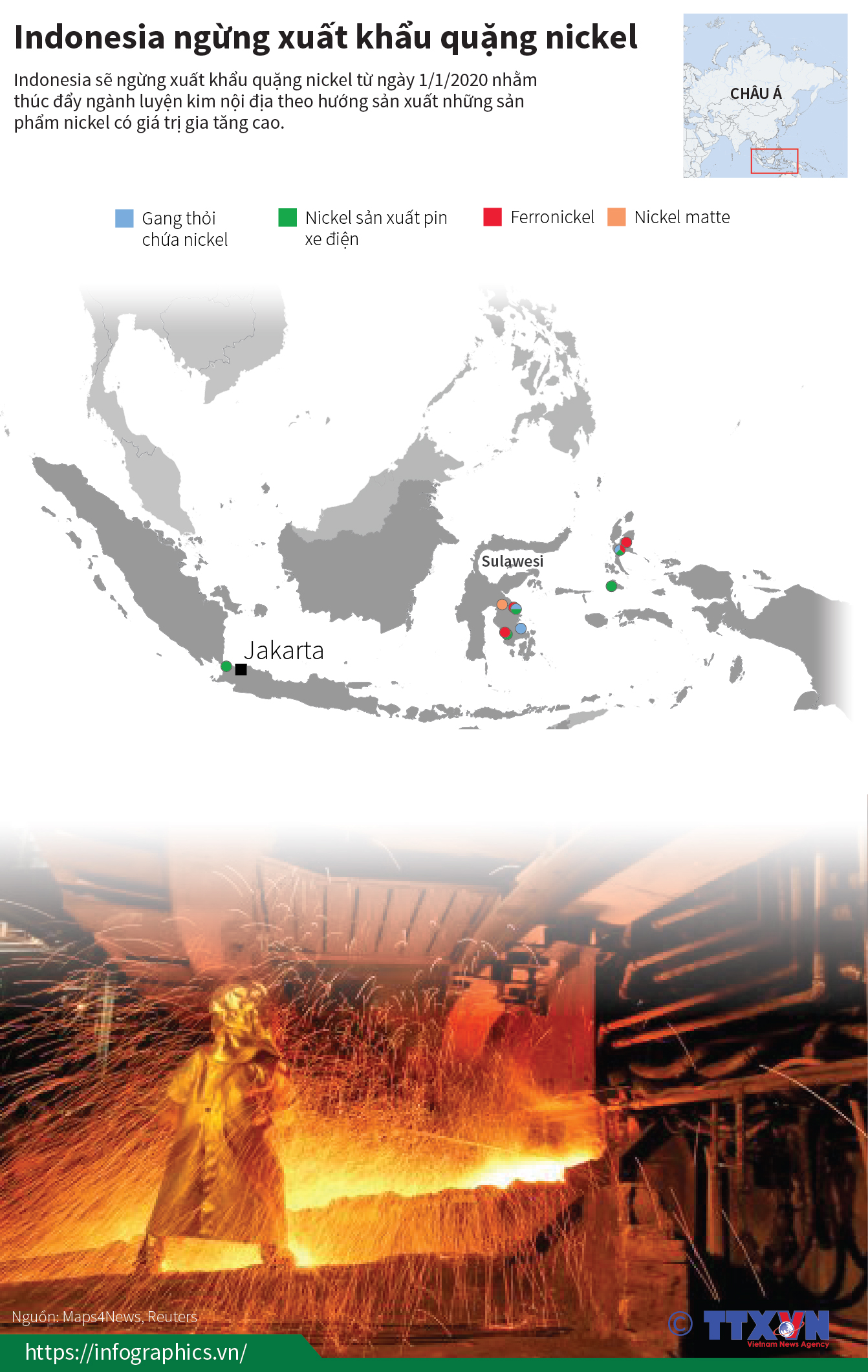 Indonesia ngừng xuất khẩu quặng nickel
