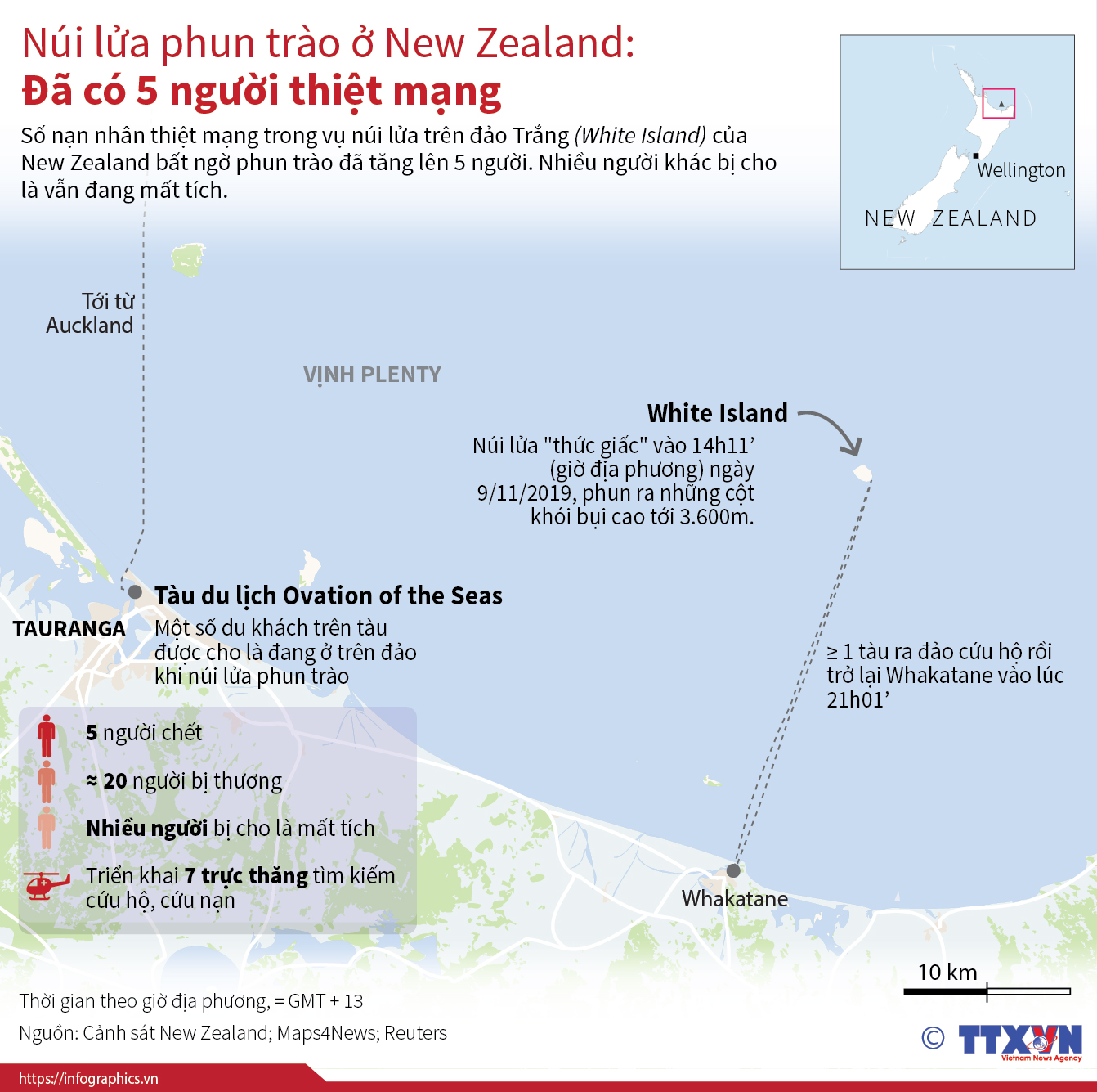 Núi lửa phun trào ở New Zealand: Đã có 5 người thiệt mạng
