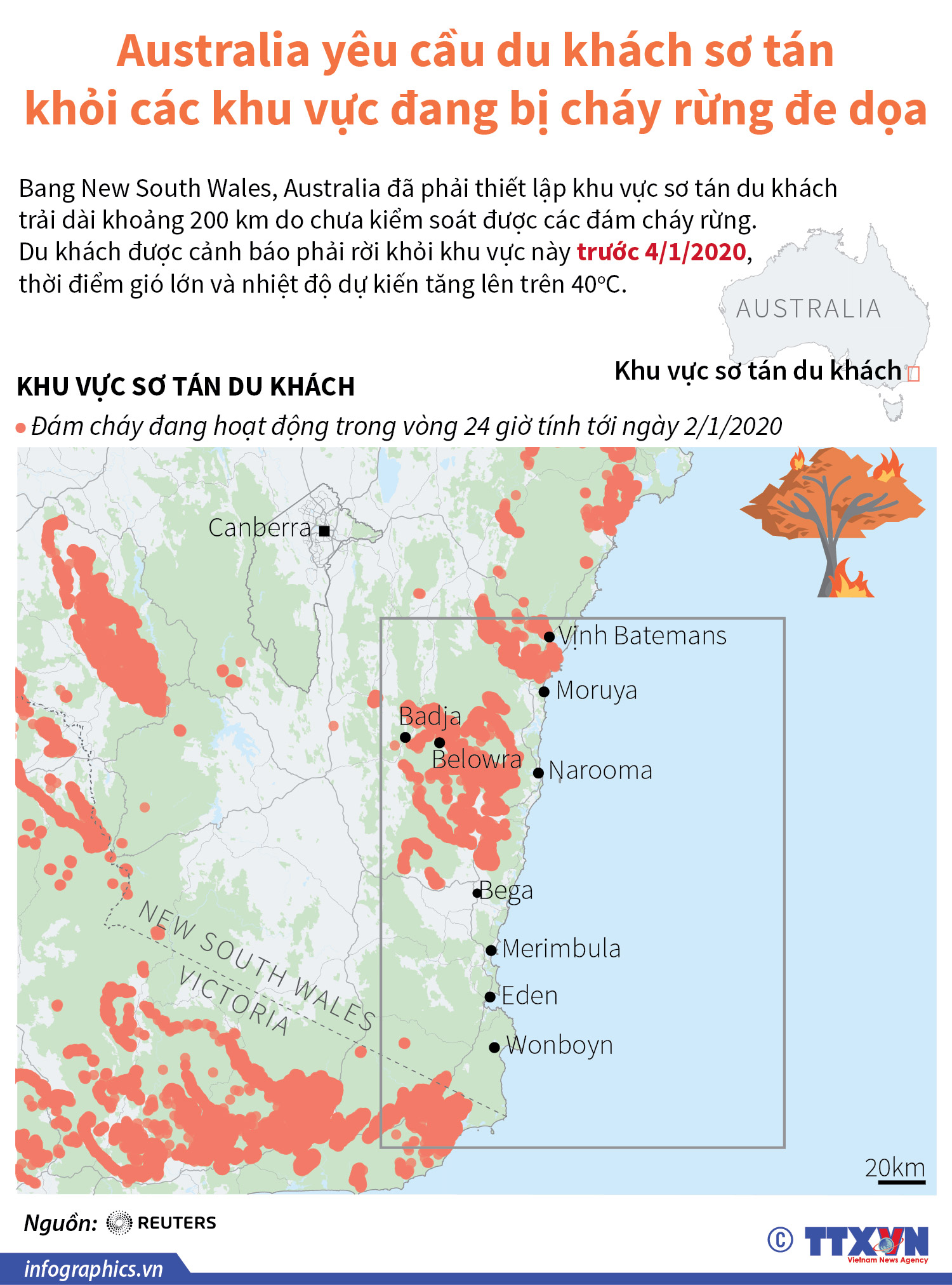 Australia yêu cầu du khách sơ tán khỏi các khu vực đang bị cháy rừng đe dọa