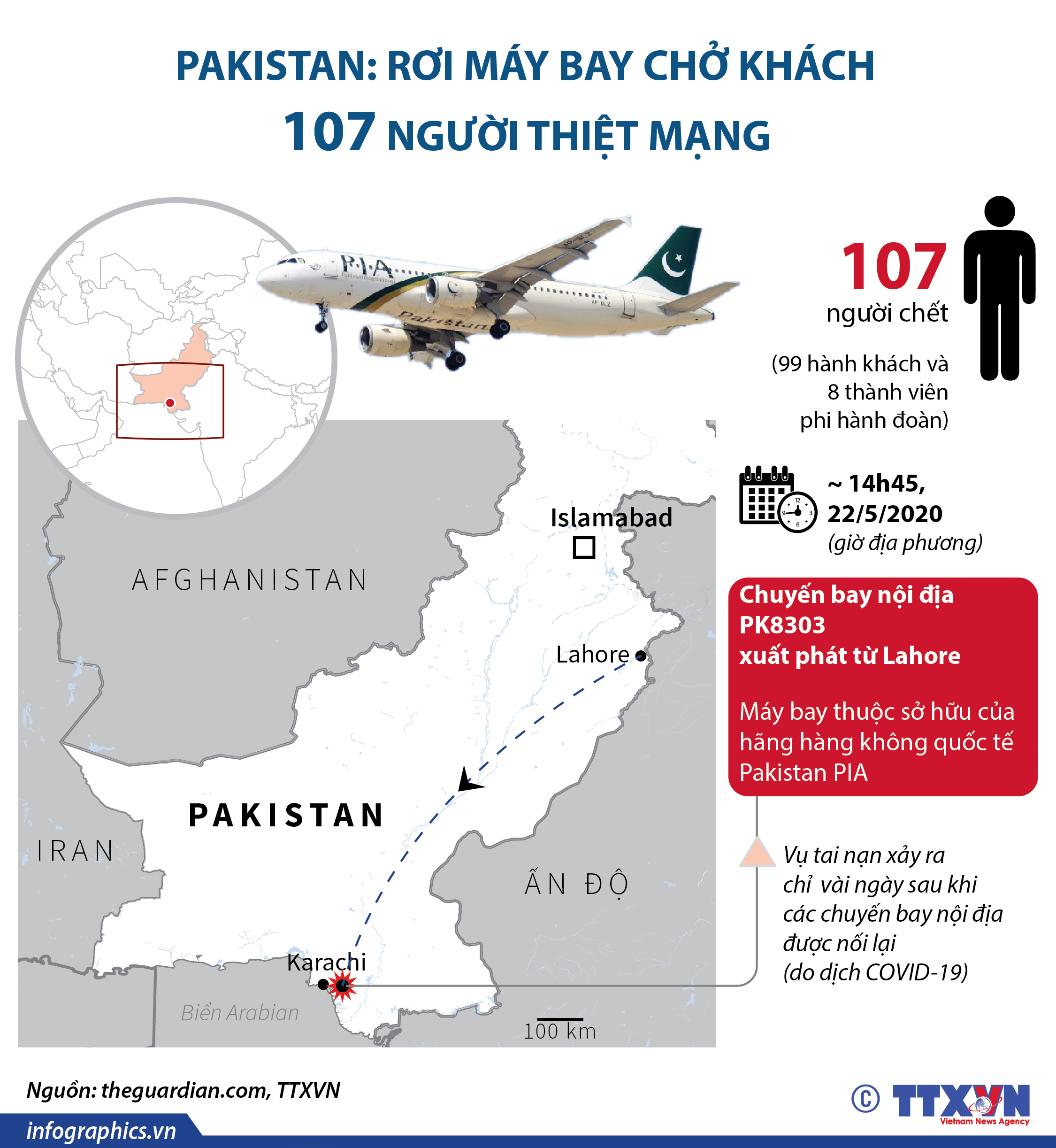 Pakistan: Rơi máy bay chở khách, 107 người thiệt mạng