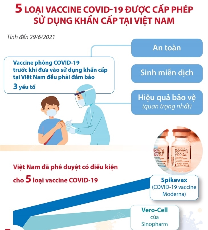 5 loại vaccine COVID-19 được cấp phép sử dụng khẩn cấp tại Việt Nam